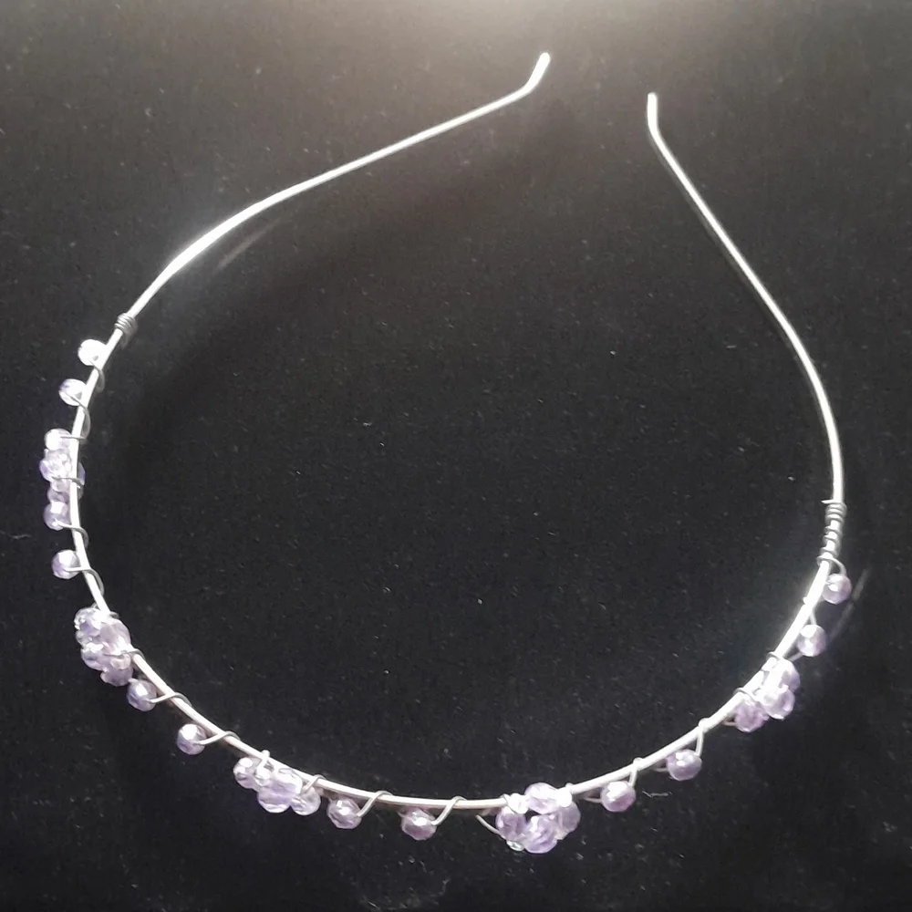 Silver Headband with Purple Plastic Beads🌷1
